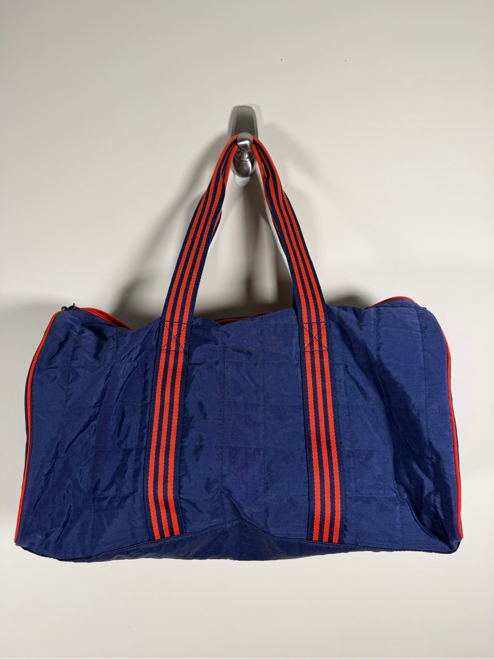 Men's Navy Duffle Bag with Orange Striped Handles